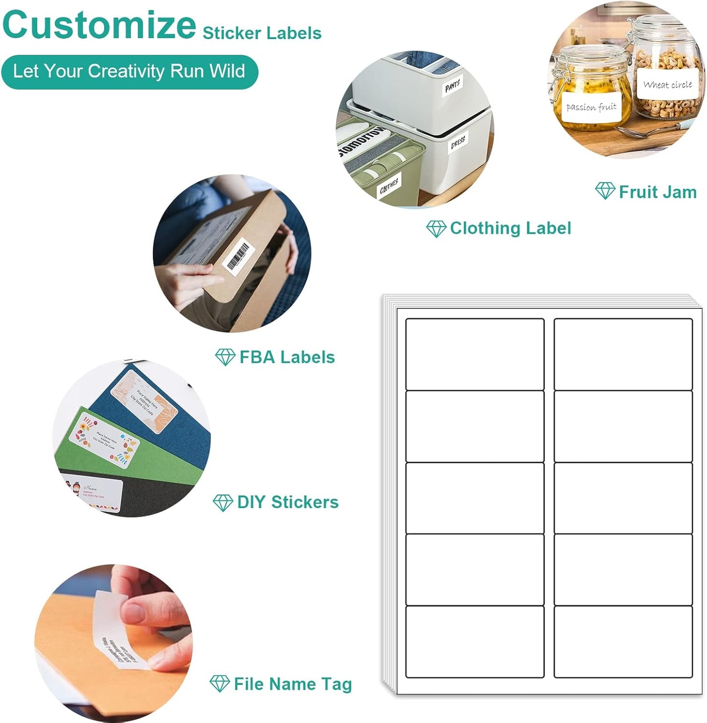 MFLABEL Half Sheet Shipping Labels - 200 Self Adhesive Sticker Sheets for Laser & Inkjet Printers, Waterproof & Smudge-Free, with 12 Free Fragile Labels for Packaging, Shipping and Crafting - Colors A