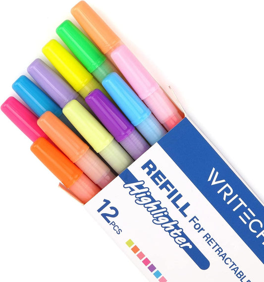 WRITECH Highlighter Refills, Assorted Colors Chisel Tip No Smear (12ct Neutral)