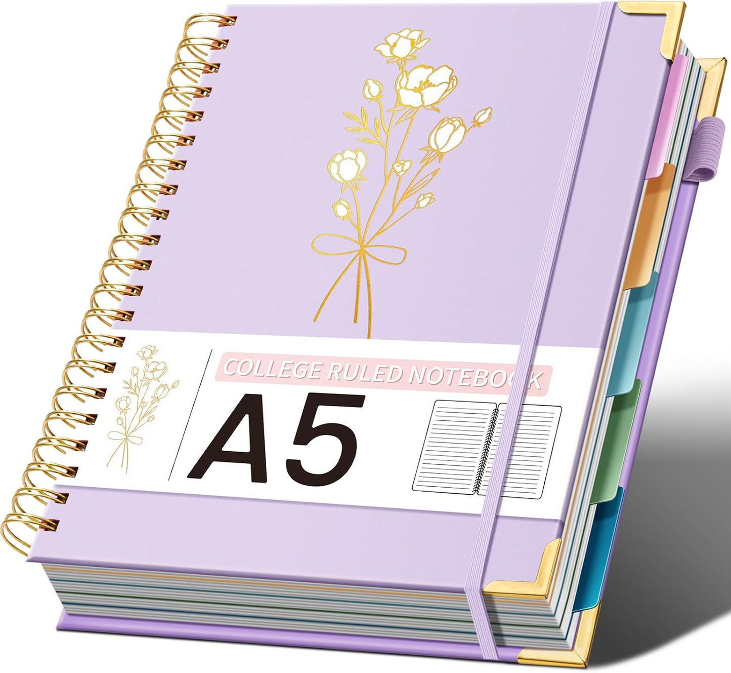Hardcover Spiral Notebooks 8.5" X 11" Note Taking 5 Subject Notebook College Ruled with Dividers 240 Pages 100GSM Aesthetic Spiral Notebook for Work School Cute Journals for Women Writing