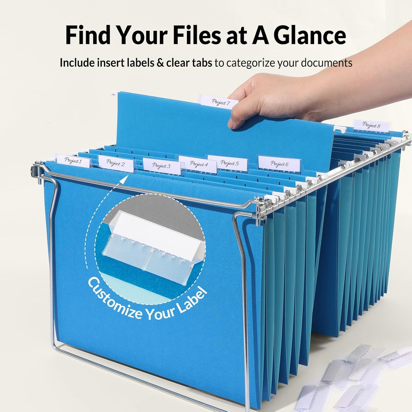 SUNEE Hanging File Folders, 25 Pack Letter Size Hanging File Folders with 1/5-Cut Tabs, Ideal for Home and Office Organization and Papers Classification,Yellow