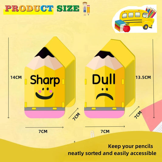2 Pcs Wooden Pencil Dispenser for Classroom - Sharp and Dull Pencil Holder for Classroom Organization - Cute Pencil Shaped Storage Caddy Teacher Must Haves for Back to School, Yellow