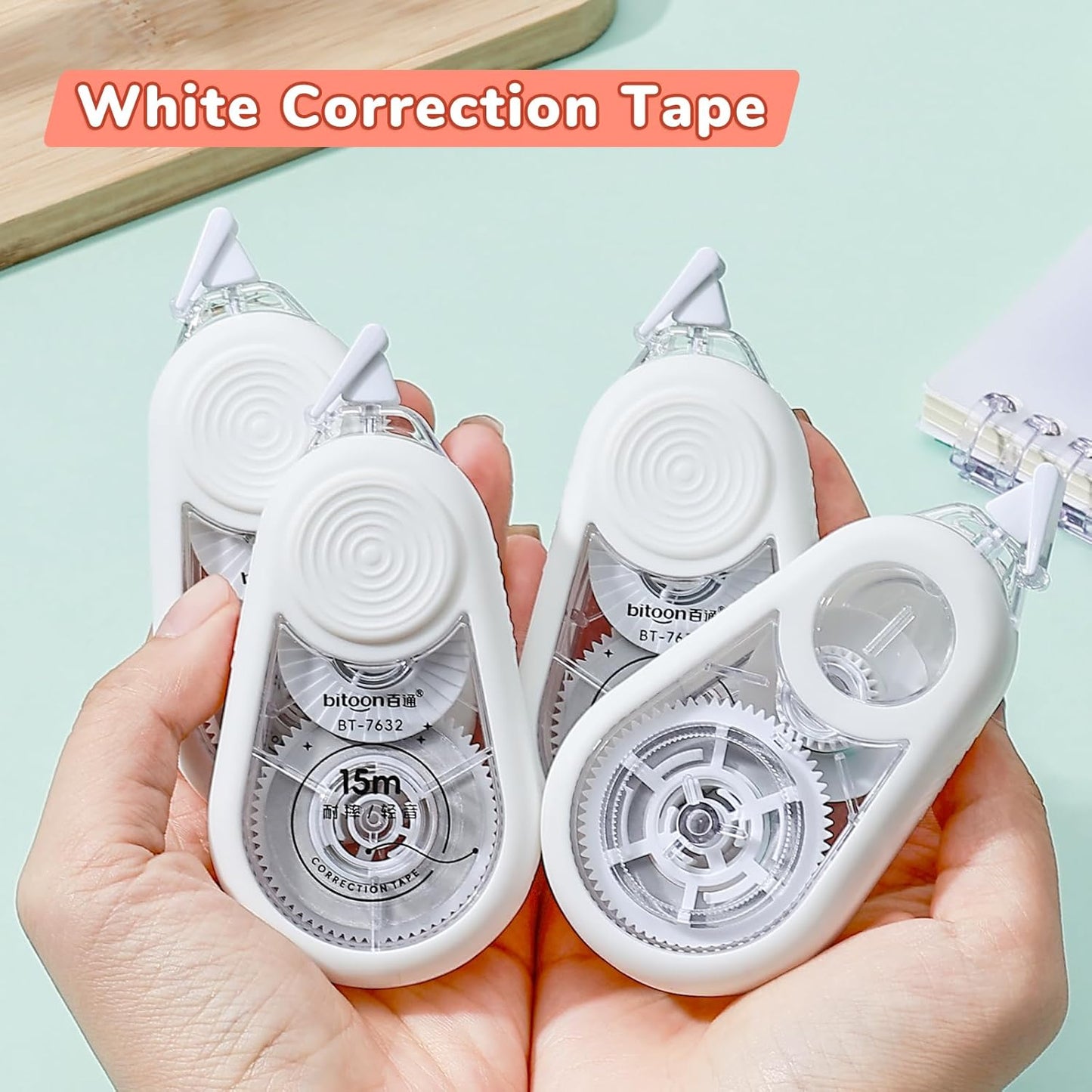 Temiary 4 Pcs White Correction Tape with Dispenser, Smooth Quick Dry Pull Out Tapes for Instant Corrections, 49.2 Ft Easy to Use Tear-Resistant Applicator for Office Note Taking, Journaling (Morandi)