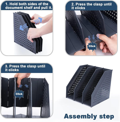 FRETONBA Collapsible Magazine File Holder with 2 Vertical Compartments Foldable Binder Holder for Desk Binder Storage Organizer Plastic Magazine Holders for Shelf, Light Gray