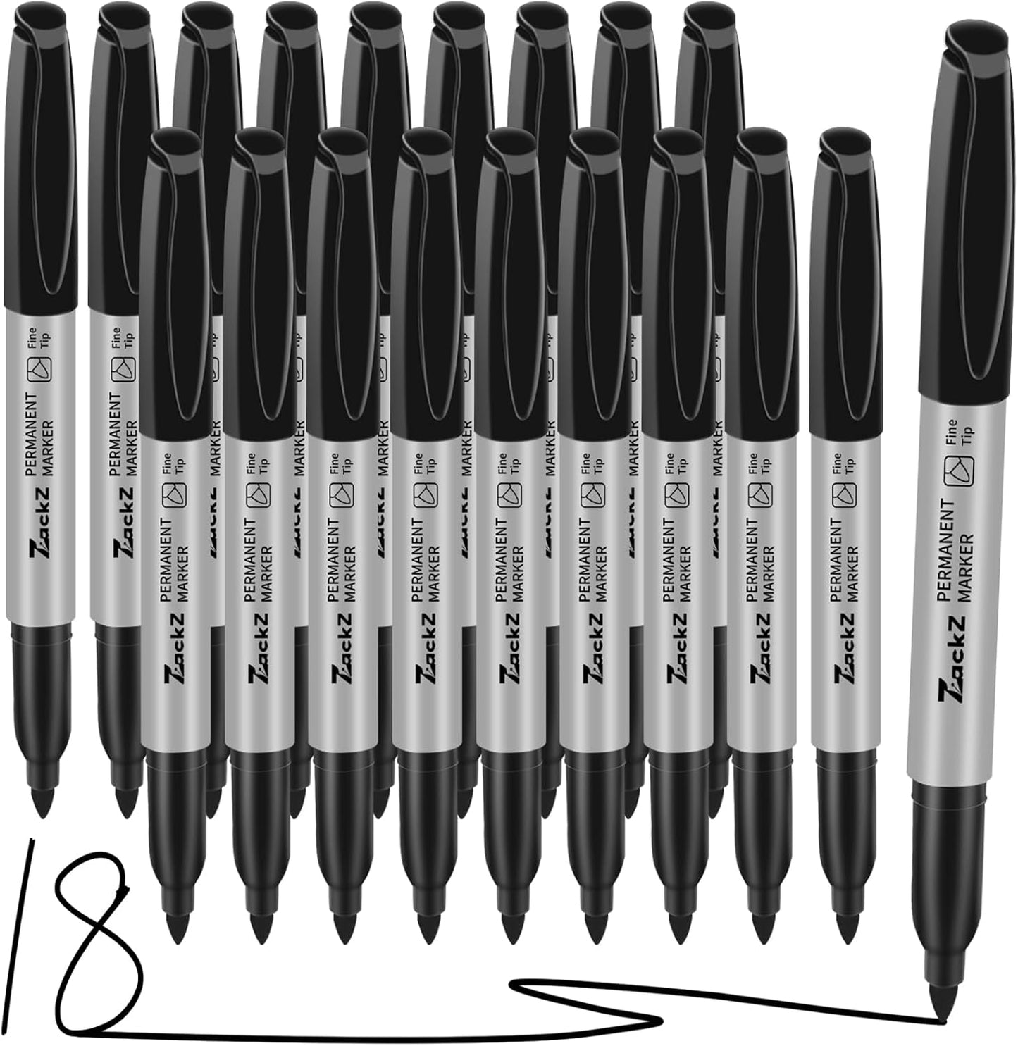 7-ack Fine Point Permanent Markers Bulk Black, 18 Count, Fine Tip, Waterproof & Fade-Resistant Ink, No Smudge, Quick Drying, Writing on Paper, Plastic, Metal, Glass for Home, Office, School