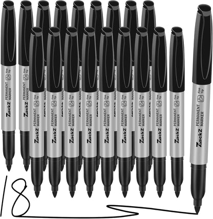 7-ack Fine Point Permanent Markers Bulk Black, 18 Count, Fine Tip, Waterproof & Fade-Resistant Ink, No Smudge, Quick Drying, Writing on Paper, Plastic, Metal, Glass for Home, Office, School