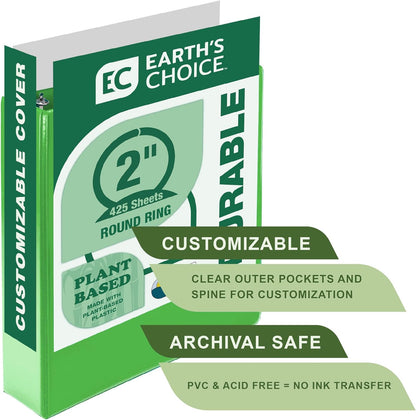 Samsill Plant-Based 2 Inch Durable Round Ring, View Binder, Eco-Friendly, USDA Certified Biobased, Single, Turquoise