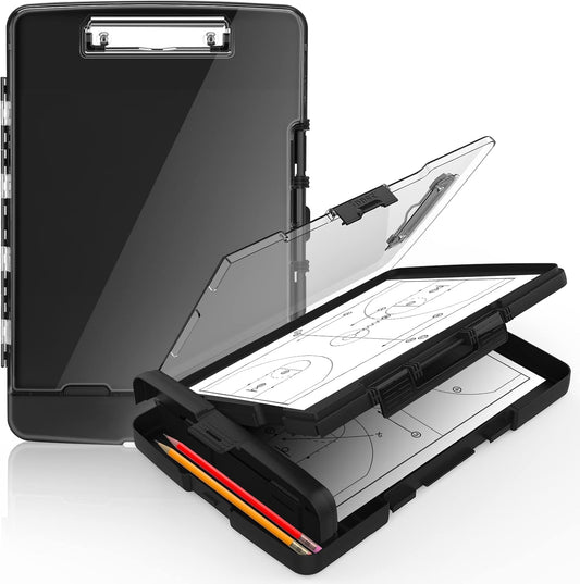 Sooez Original Clipboard with Storage & Pen Holder, Heavy Duty Clip Boards 8.5x11 with Dual Storage, Clearview Dry Erase Coach Clipboard with Real Hinge, High Capacity, School & Office Supplies