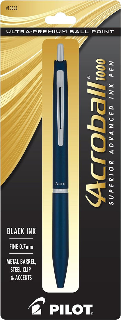 PILOT Acroball 1000 Ultra-Premium Refillable & Retractable Ball Point Pen, Gold Barrel, Fine Point, Black Ink, Single Pen (13662).