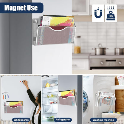 Magnetic File Holder 3 Pockets File Folder Organizer, Office Hanging Magazine Rack for File Cabinets, Magnetic Paper Holder, No Drilling Mail Organizer for Refrigerator, Whiteboard, Office, Kitchen