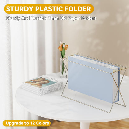 Plastic Hanging File Folders Letter Size,12 Pack Reinforced Filing Cabinet Folders with Tabs,Macaron Heavy Duty Hanging Organizer Foldrs for File Box & File Frame,Designed for Home Office