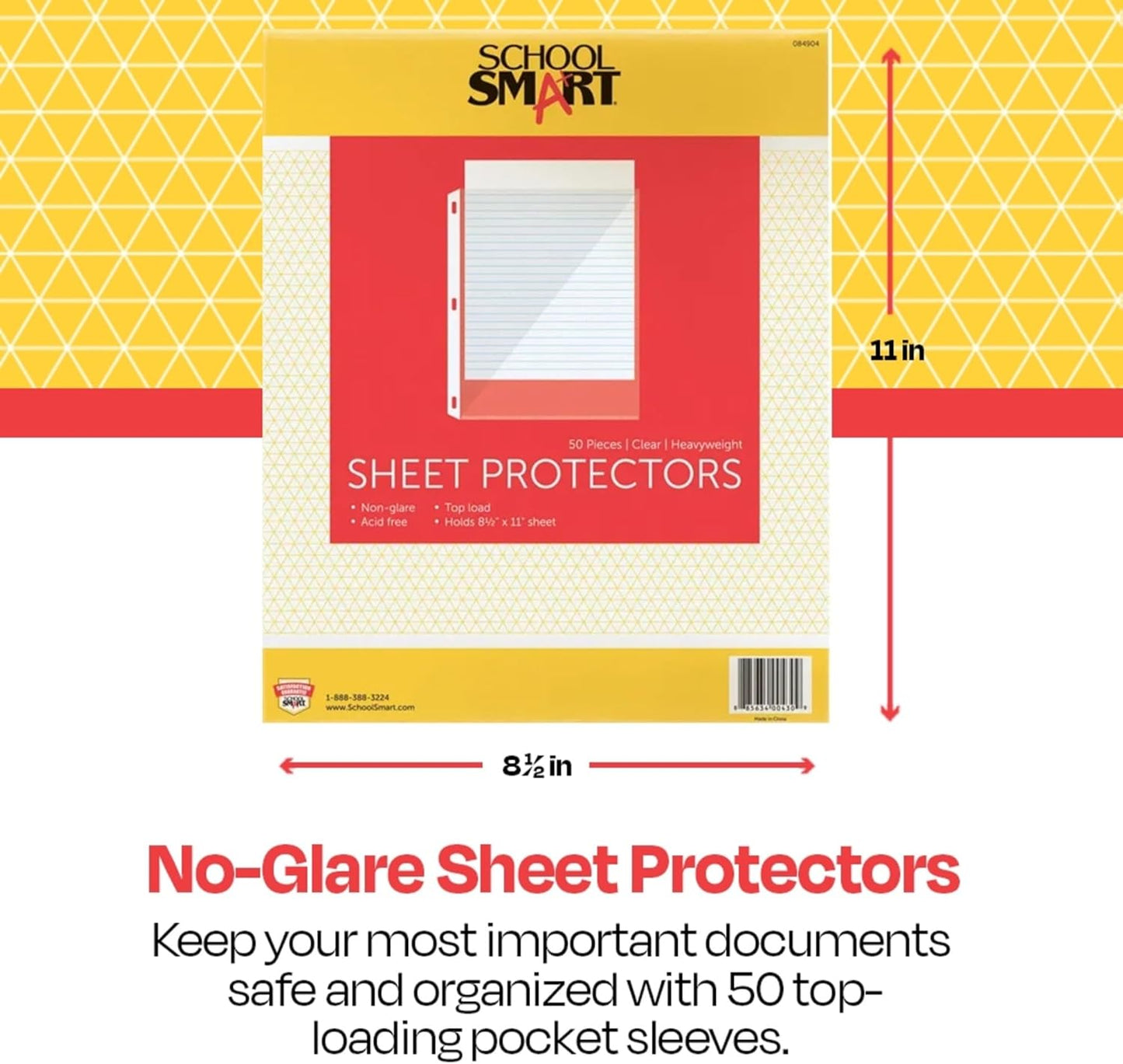School Smart Top Load Heavyweight Polypropylene Non Glare Sheet Protectors - Pack of 50 - Clear - 084904