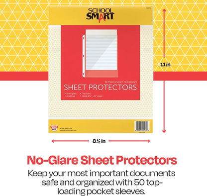School Smart Top Load Heavyweight Polypropylene Non Glare Sheet Protectors - Pack of 50 - Clear - 084904