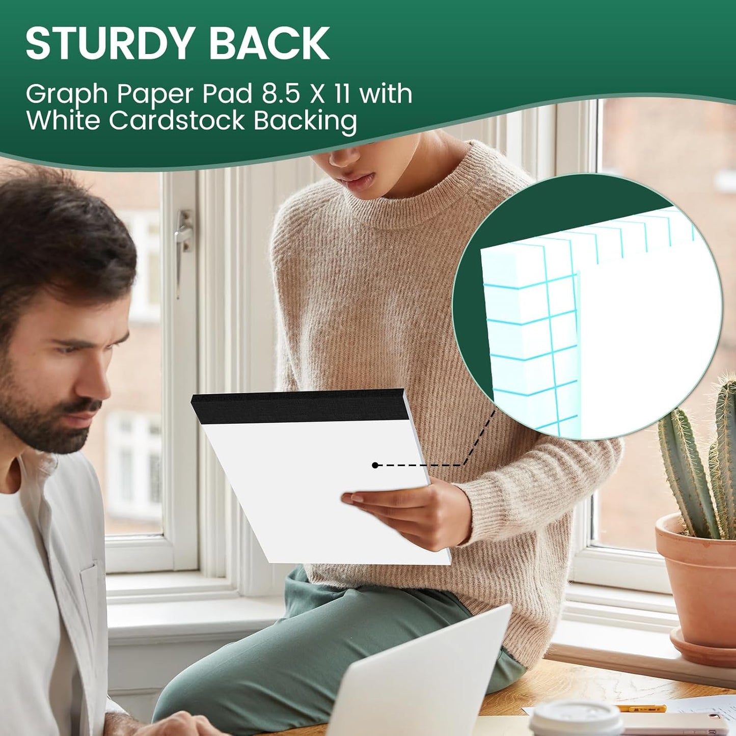 Graph Paper 8.5 X 11, 2 Pack, 4x4 Quad Ruled, Grid Paper Pad 8-1/2" X 11.75", Grid Pad 8.5 X 11.75, Engineering Notebook, Easy Tears Off, White 70 Gsm Graft Paper