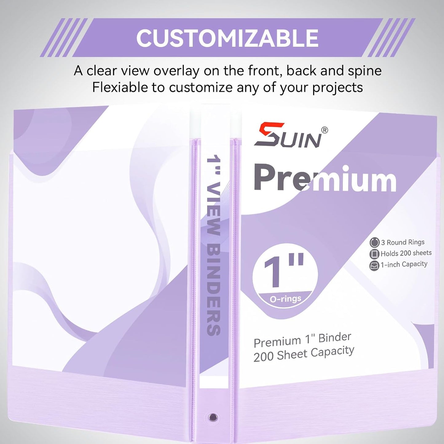 SUIN 1 Inch 3 Ring Binder, Clear 1'' View Presentation Binders with 2 Pockets, Fits 8.5 x 11 Letter Size, Durable Polypropylene, Non-Stick & PVC-Free for School, Office & Home (Orange)