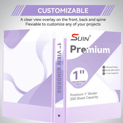 SUIN 1 Inch 3 Ring Binder, Clear 1'' View Presentation Binders with 2 Pockets, Fits 8.5 x 11 Letter Size, Durable Polypropylene, Non-Stick & PVC-Free for School, Office & Home (Orange)