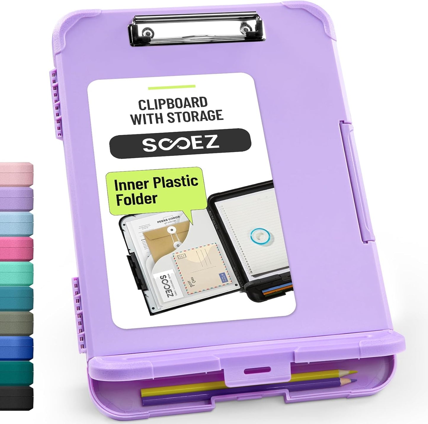 Sooez Reinforced Clipboard with Storage, Inner Plastic Folder Attached, Heavy Duty Plastic Clip Boards 8.5x11 with Pen Holder, High Capacity Nursing Clipboard for Teacher Office Home, Letter / A4 Size