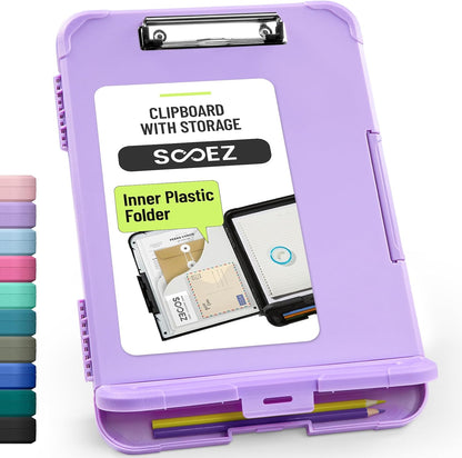 Sooez Reinforced Clipboard with Storage, Inner Plastic Folder Attached, Heavy Duty Plastic Clip Boards 8.5x11 with Pen Holder, High Capacity Nursing Clipboard for Teacher Office Home, Letter / A4 Size