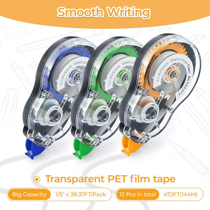 M&G White Correction Tape, Easy to use applicator for Instant Corrections, 39.37 Ft/Pack,for Office (6 Pack, 12M/472"x 0.2")