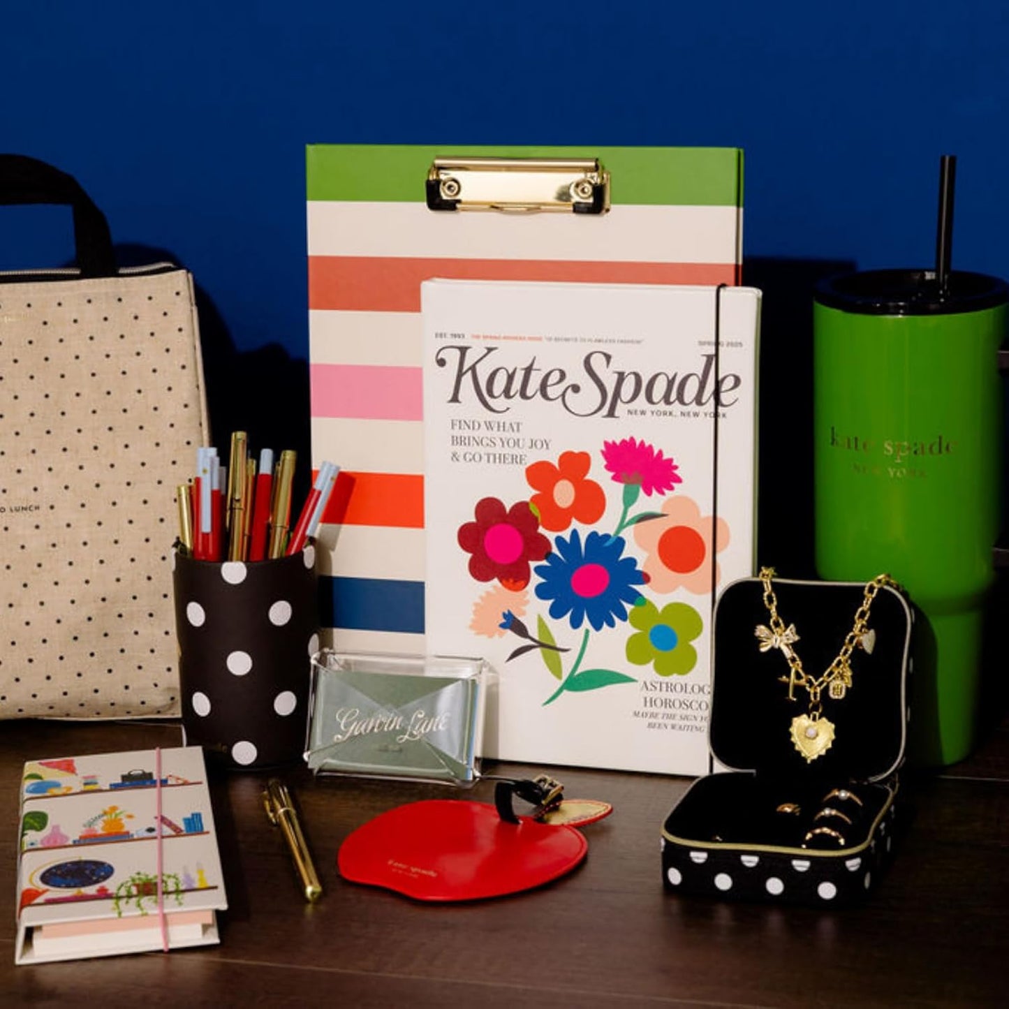 Kate Spade New York Clipboard Folio with Low Profile Clip, Black Professional Padfolio Includes Lined Notepad, Pen Loop, and Pocket, Polka Dots