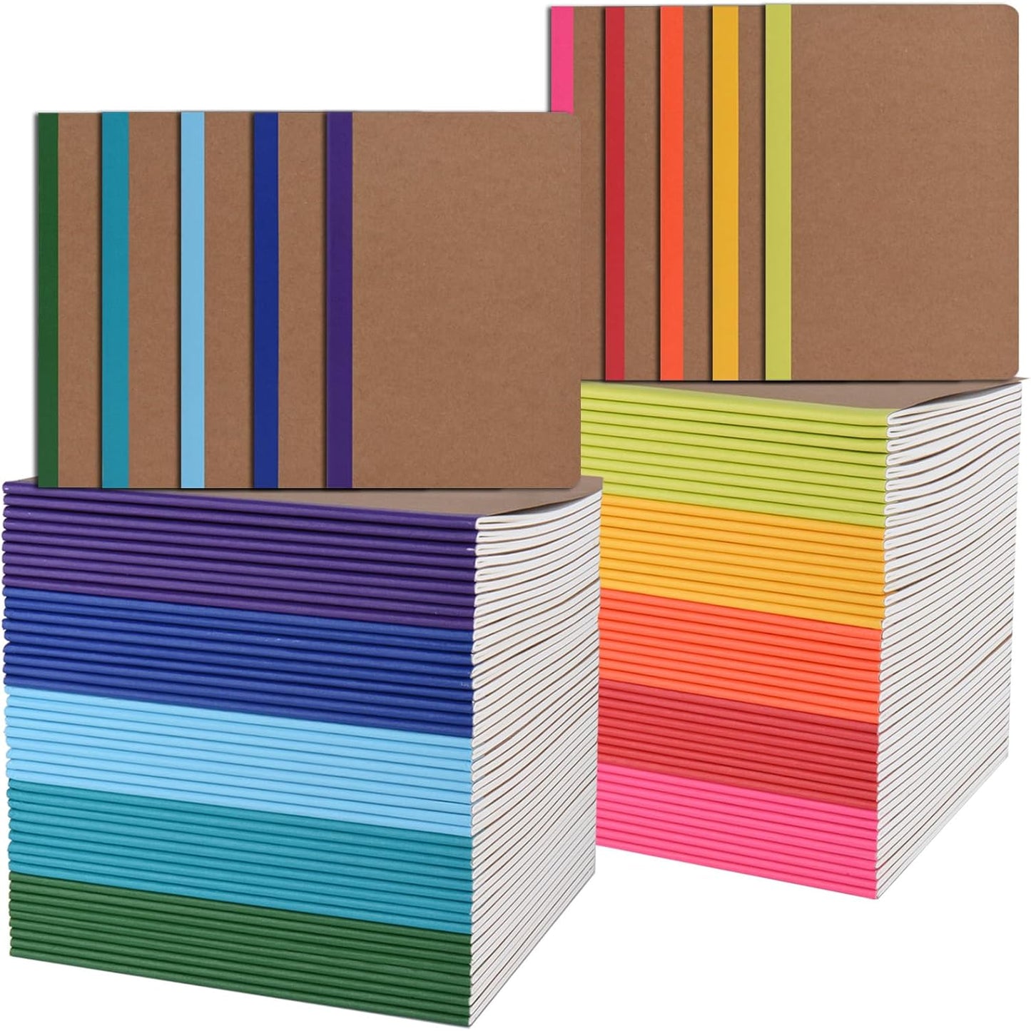 ZCZN Composition Notebooks Bulk, A5 Kraft Cover Lined Journals with Rainbow Spines for School, Business, Work and Daliy Use (24, 8 colors)