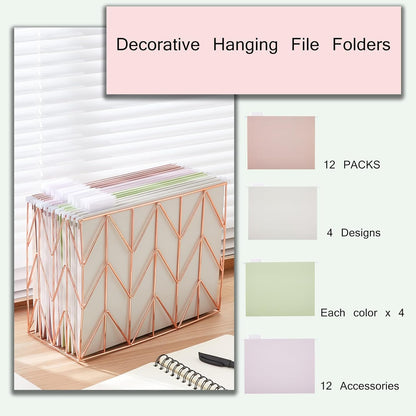6 Pack Hanging Folder File Cabinet Organizer Letter Size 1/5 Cut Adjustable Label Decoration Home Office School Classroom, Green