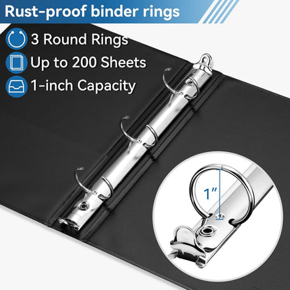 SUIN Mini 3 Ring Binder A5 Size 5.5"x8.5", 1" Round Ring 200 Sheet Capacity, Bulk 6 Pack White Binders for School Office