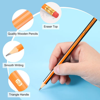 PATIKIL Round Pencils, 12 Pcs HB Graphite Pencil Wooden Pencils with Eraser for Classroom Office Writing Drawing Supplies, Green Black