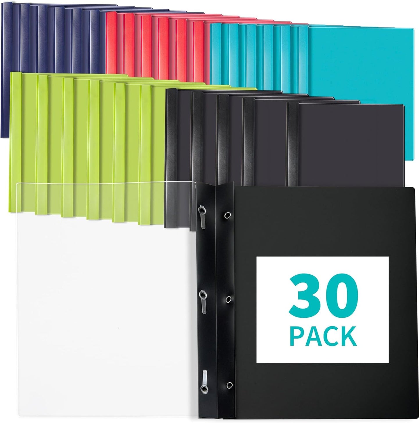 Binditek 10 Pack Heavy-Duty Clear Front Report Covers with 3 Prongs, 100-Sheet Capacity, Plastic Report Folder with Black Back Covers, 3 Metal Prongs Fasteners, for Letter Size, Office Supplies