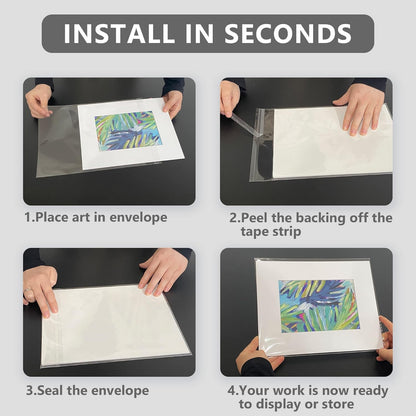 50 Pack Acid-Free Crystal Clear Sleeves Storage Bags for 8.5x11 Art Prints/Pictures/Photos/Framing Mat Mattes (Bag Size: 9"x11 3/7")