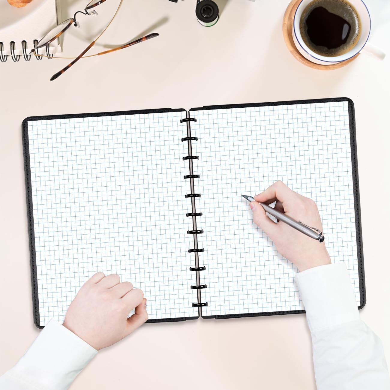 A4 TUL Discbound Grid Filler Paper - 11 Disc Graph Paper, Letter Size 100Sheets / 200Pages Loose-Leaf Paper, 100gsm White Paper, 8.5'' x 11''