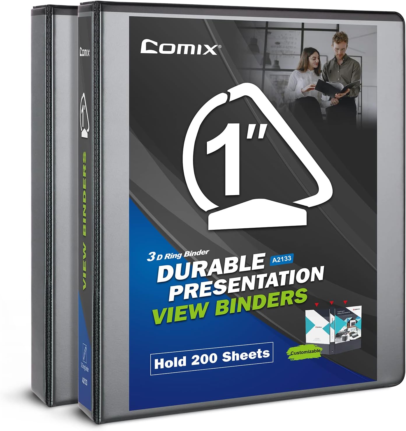 Comix D-Ring Basic View Binder 1 inch 3 Ring Binders, 2.4mm-Thick, Hold 225 Sheets of 8.5" x 11" Paper, 12 Pack (White)