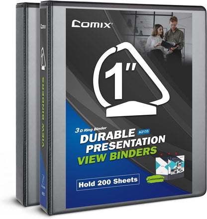 Comix D-Ring Basic View Binder 1 inch 3 Ring Binders, 2.4mm-Thick, Hold 225 Sheets of 8.5" x 11" Paper, 12 Pack (White)