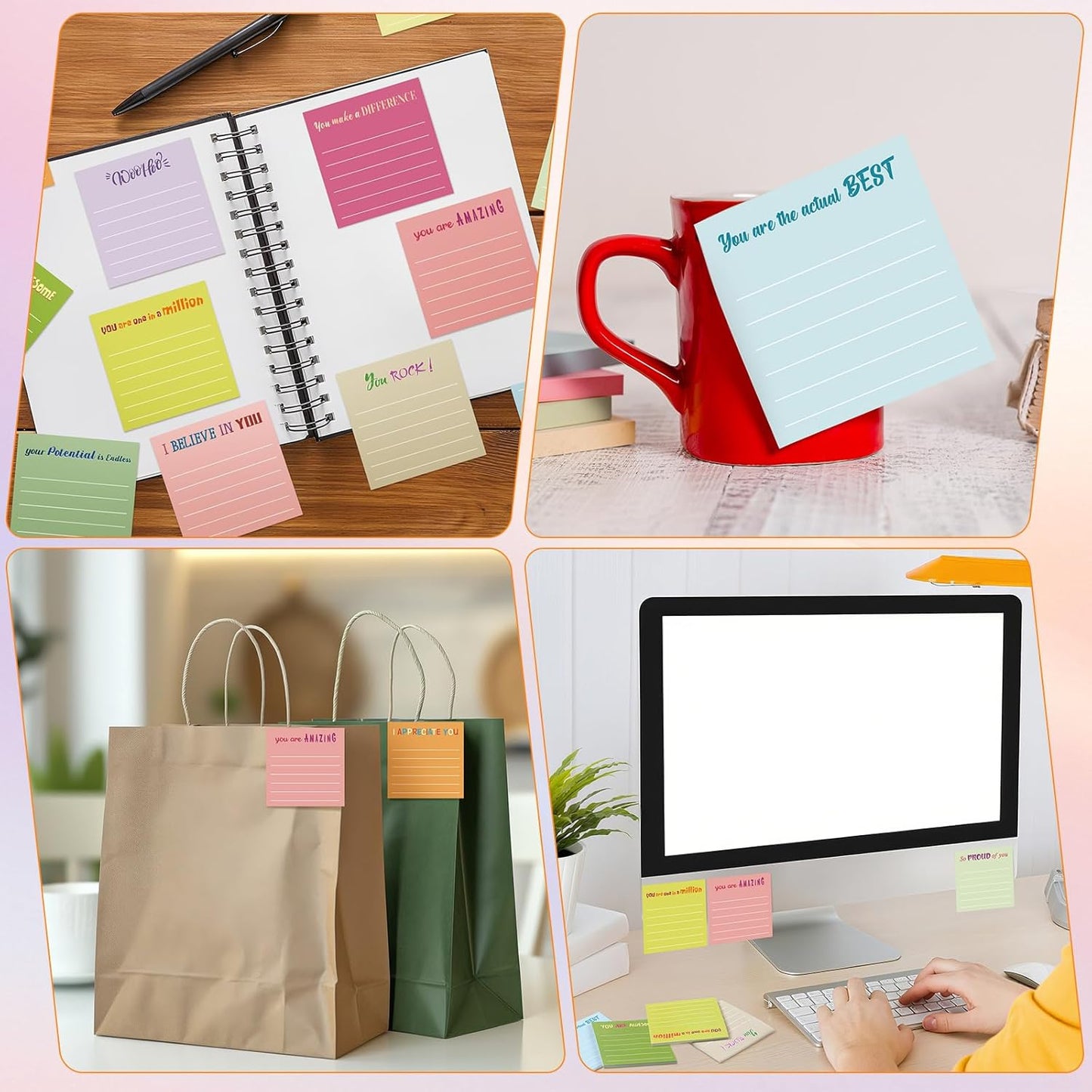 Yinder 48 Pcs Inspirational Sticky Notes Cute Motivational Sticky Notes Pad End of Year Employee Appreciation Gifts Bulk for Teacher Nurse Coworkers Office Supplies 3 x 3'' (Thank You,Dark Color)