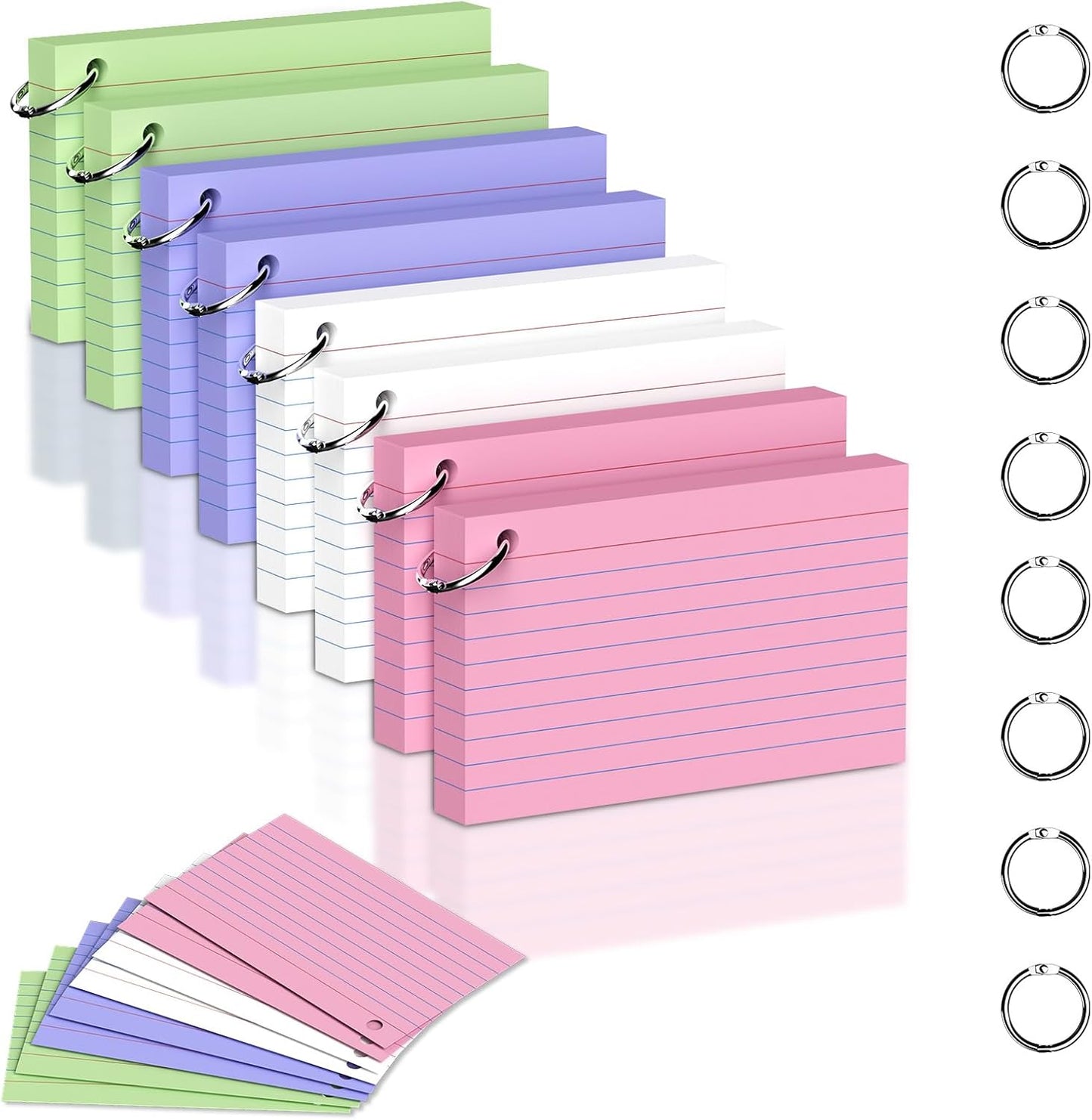 200 Count 3 x 5 Inch Purple Index Cards with Binder Rings, Lined & Blank Study Cards, Thick Cardstock Flash Cards for Students & Teachers, Color-Coded Notecards for School, Home, Work