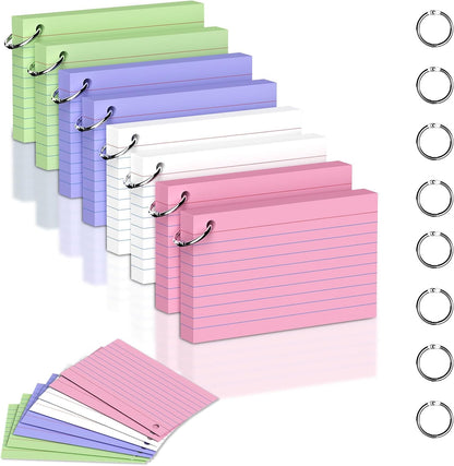 200 Count 3 x 5 Inch Purple Index Cards with Binder Rings, Lined & Blank Study Cards, Thick Cardstock Flash Cards for Students & Teachers, Color-Coded Notecards for School, Home, Work