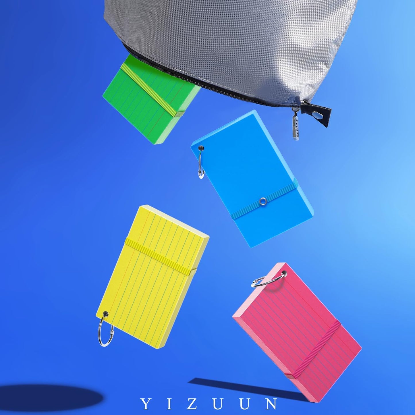 YIZUUN Index Cards 3x5, Flash Cards with Ring, 200 PCS, Ruled Note Cards, Flash Cards for Studying, 4 Packs of 50 sheets, 3x5 Note Cards for Office, Home, School