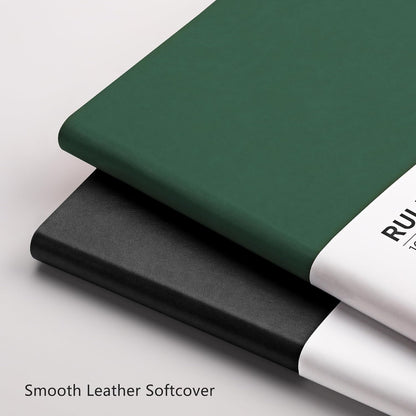 RETTACY Lined Journal Notebook, 2-Pack, 204 Numbered Pages per Pack, B5 Medium 7.6" × 10", Leather Softcover, 100 GSM Thick Paper, for Writing, Work, School (Black & Dark Green)