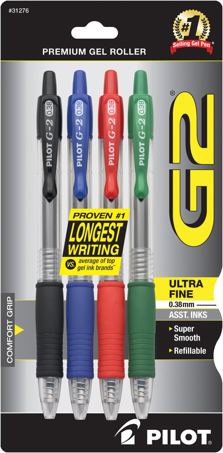 PILOT G2 Premium Refillable and Retractable Rolling Ball Gel Pens, Ultra Fine Point, Black Ink, 5-Pack (31306)