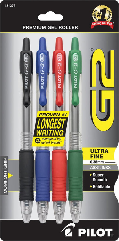 PILOT G2 Premium Refillable and Retractable Rolling Ball Gel Pens, Ultra Fine Point, Black Ink, 5-Pack (31306)