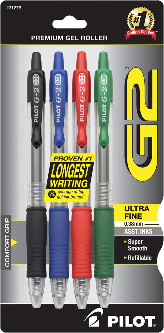 PILOT G2 Premium Refillable and Retractable Rolling Ball Gel Pens, Ultra Fine Point, Black Ink, 5-Pack (31306)