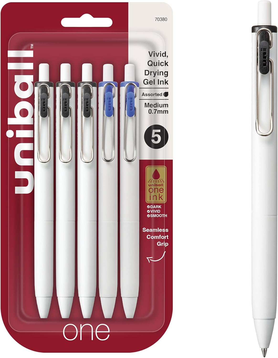 Uni-Ball One Black Retractable Gel Pens 4 Pack with Medium Points, Uni-Ball Click Pens are Fraud Proof and the Best Office, School, and Bible Pens