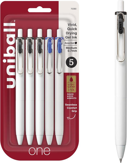 Uni-Ball One Black Retractable Gel Pens 4 Pack with Medium Points, Uni-Ball Click Pens are Fraud Proof and the Best Office, School, and Bible Pens