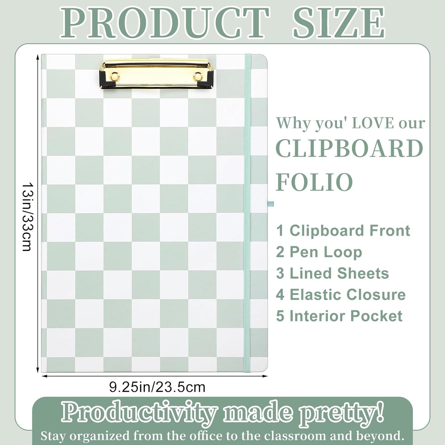 Affrolling Checkered Clipboard Padfolio with Refillable Lined Notepad and Interior Storage Pocket, Portfolio Folder Organizer Legal Pad Holder for Work Business Office(Brown)