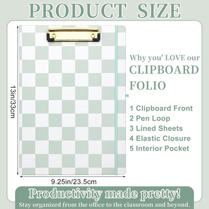Affrolling Checkered Clipboard Padfolio with Refillable Lined Notepad and Interior Storage Pocket, Portfolio Folder Organizer Legal Pad Holder for Work Business Office(Brown)