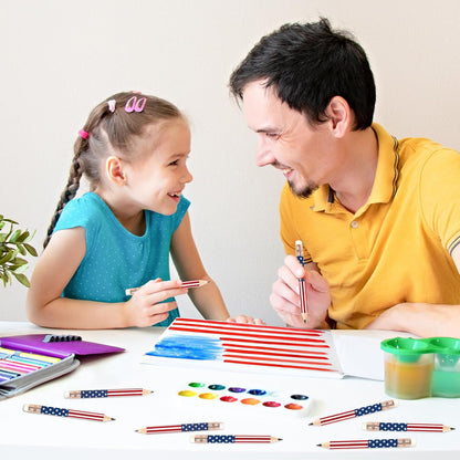 JarThenaAMCS 50Pcs Independence Day Pencil with Erasers American Flag Short Writing Wooden Pencils Red White Blue Patriotic Half Pencil for 250th Anniversary 4th of July School Office Supplies, 4 in