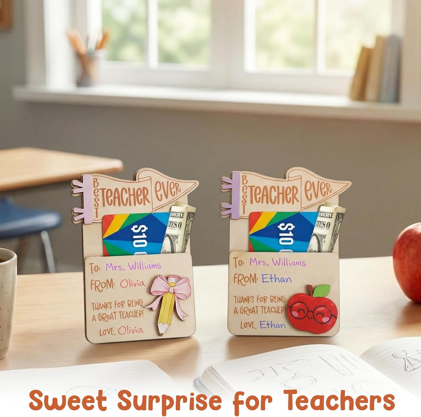 Wooden Cute Pencil Gift Card Holder 3.36x6 inches, Graduation Cash Holder for Class of 2026, Teacher Appreciation Gifts, Creative Money Gift Idea for Students, Teacher Gift, Teacher Appreciation Gifts