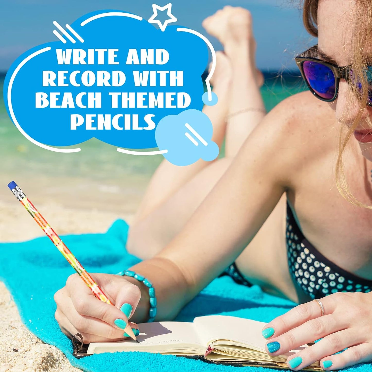 Fainne 72 Pcs Beach Themed Summer Pencils with Eraser Bulk Hawaiian Party Favors Cool Summer Novelty Fun Wooden Colorful Pencils for Class School Office Supplies Reward Party Gifts, 6 Style (Beach)