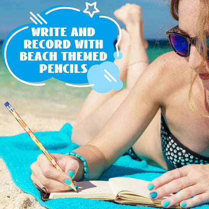Fainne 72 Pcs Beach Themed Summer Pencils with Eraser Bulk Hawaiian Party Favors Cool Summer Novelty Fun Wooden Colorful Pencils for Class School Office Supplies Reward Party Gifts, 6 Style (Beach)