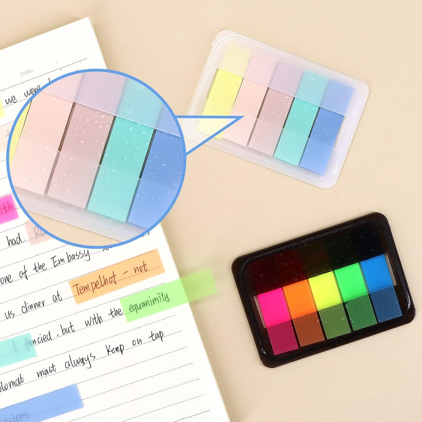600 Pieces Sticky Index Tabs Page Flags, ALOTCHE Transparent Sticky Notes with Box Book Sticky Tabs for Annotating Books Page Marks Bookmarks Classify File