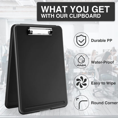 Sooez Clipboard with Storage, Plastic Storage Clipboards with Low Profile Clip, Nursing Clip Boards Foldable, Hanging Clipboard Case for Work, Teacher, Classroom Must Haves, Office School Supplies